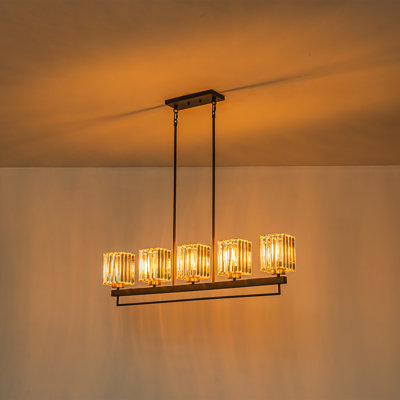 Luminaire suspendu pour îlot de cuisine en cristal 5 lumières 5 lumières