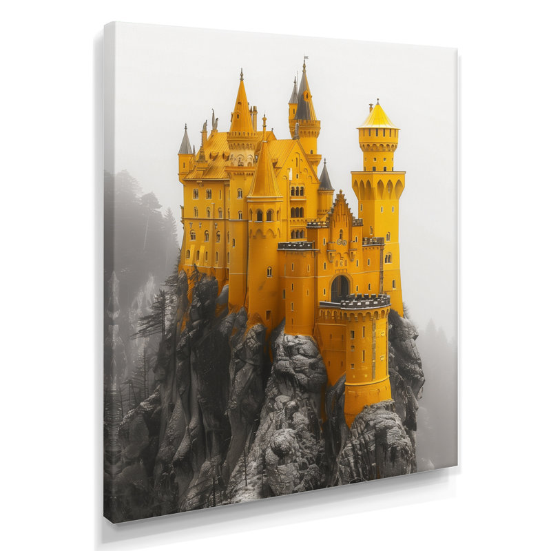 Monochromes de château forteresse en montagne I - châteaux, art mural, H 20 po x l 12 po x P 1 po, Toile tendue