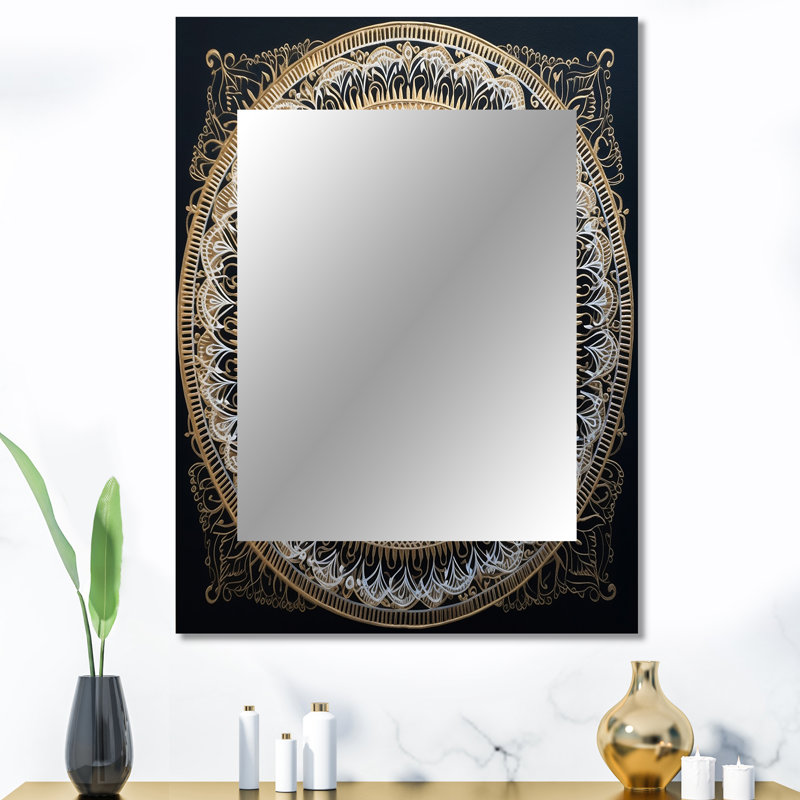 White And Gold Mandala I - Boho Mandala Large Mirror, Traditional Unique Wall Mirror Decor, Printed Metal Art, 40" x 30"
