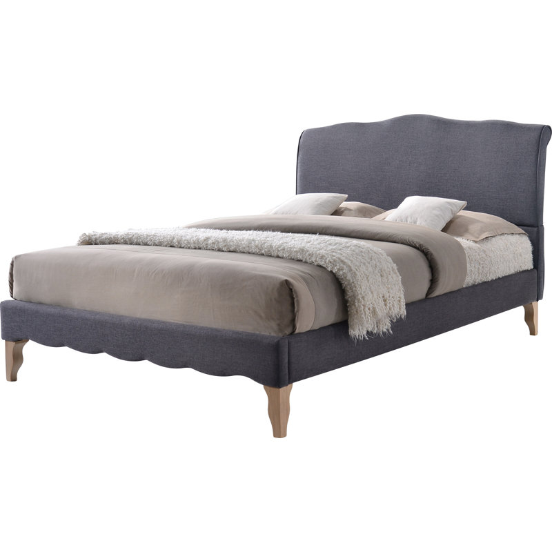 Lit plateforme tapissier à profil bas Hilfried, Gris foncé, Double