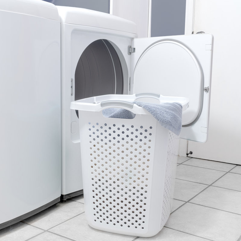 Plastic Laundry Hamper with Handles, White