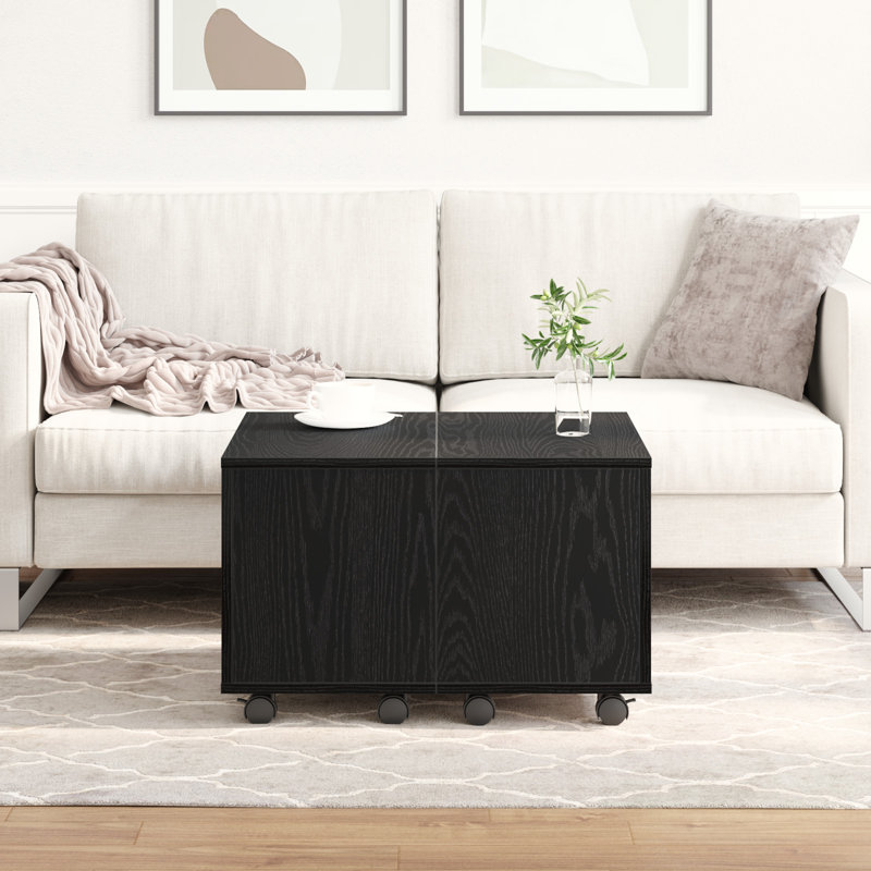 Godart Wheel Coffee Table with Storage, Black Oak