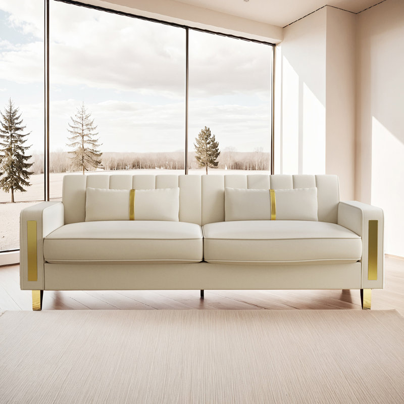 Ensemble de salon avec canapé 2 pièces en velours, Beige