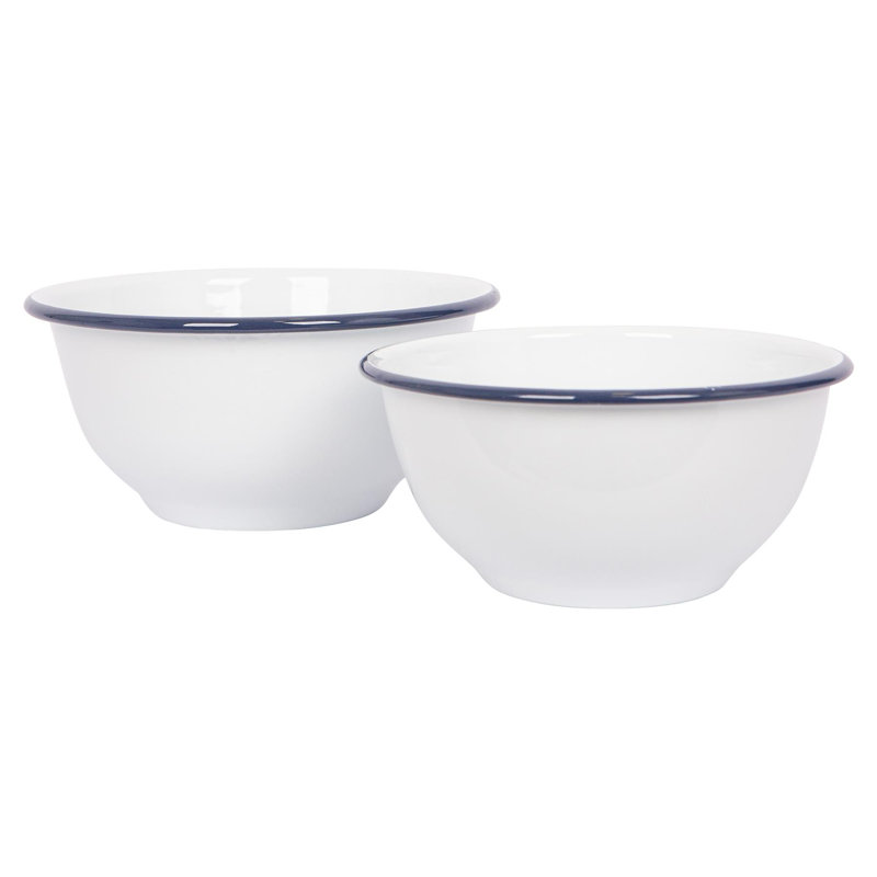 Argon Tableware - 2 Piece White Enamel Mixing Bowl Set, Navy