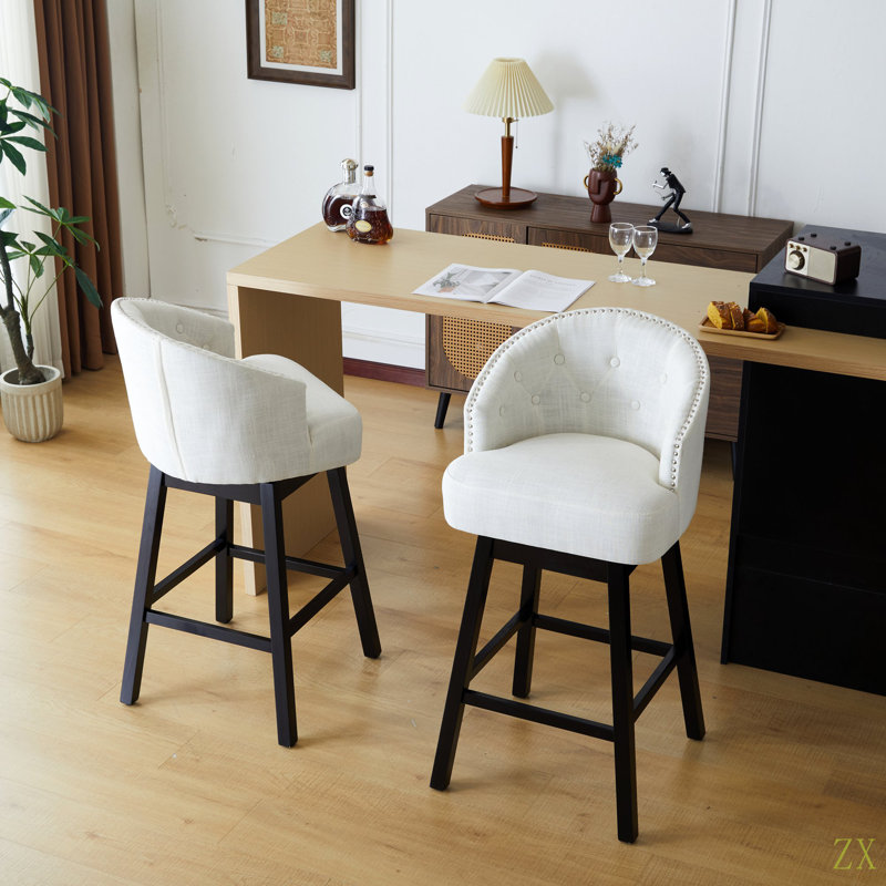 Ensemble de 2 tabourets de comptoir pivotants de 33,25 po, avec tabourets de bar rembourrés à hauteur de comptoir avec structure en bois d'hévéa massif, dossier, repose-pieds, tabourets de bar sans accoudoir pour bar personnel, comptoir de cuisine