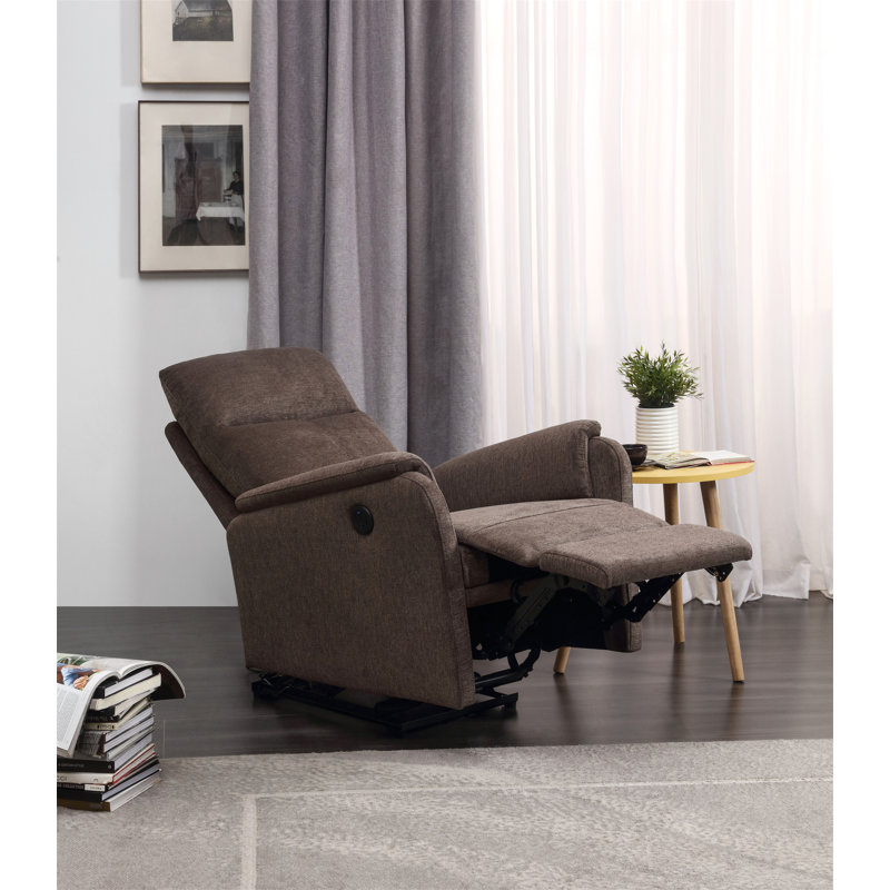 Gerni Electric Compact Upscale Anti Skid Fabric Single Sofa Chair with USB Port Power Recliner Chair, Dark Brown Chenille
