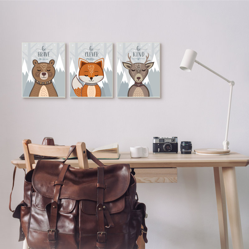 Be Kind Brave And Clever Expressions Animal de la forêt, H 15 po x l 10 po, Plaque de bois