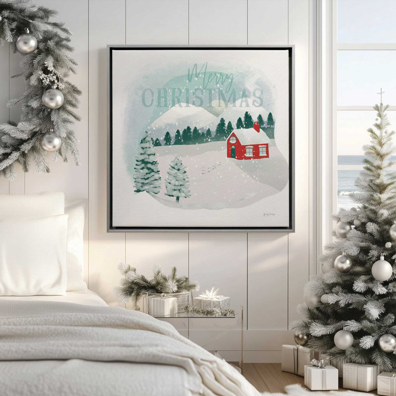 Holiday Cabin in Snow, reproduction sur toile dans un cadre poli, Cadre blanc, H 16,75 po x l 16,75 po x P 1,75 po