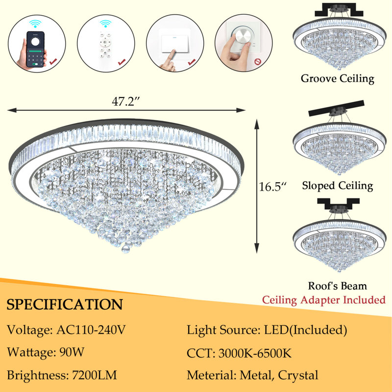 Modern Crystal Led Dimmable Chandelier Black, Matte Black