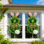 2 pièces couronne de lapin de Pâques pour porte d'entrée Oreilles de lapin mignonnes verdure artificielle couronne de buis avec nœud en lin et hortensia blanc pour porte