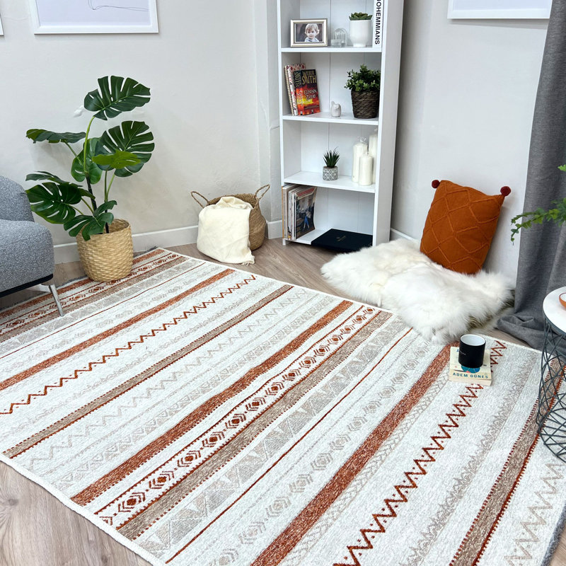 Tapis de cuisine en coton beige terre cuite Alfa Rich Nicolella, Tapis de couloir 2 pi 6 po x 9 pi 8 po