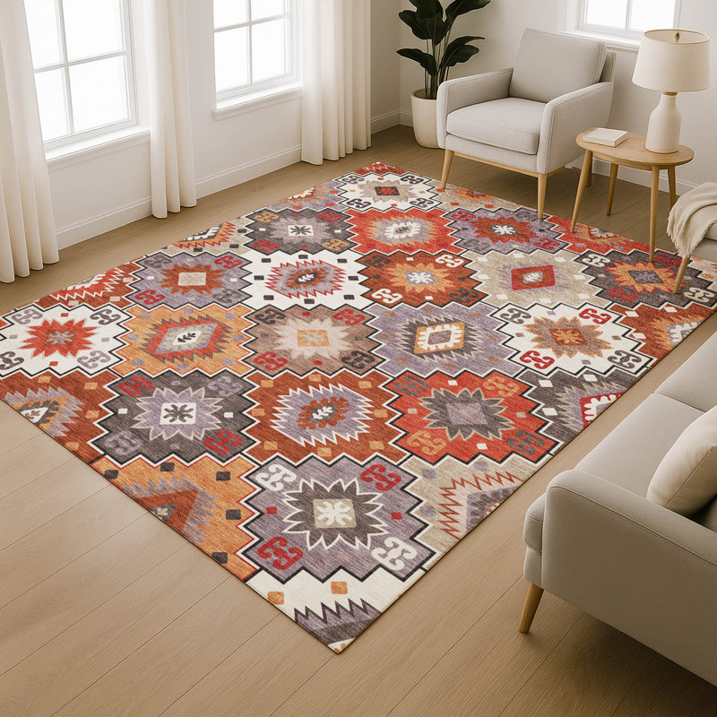 Premium Machine Washable Mayfield  Ethnic Rug, Paprika, 2'6" x 3'10"