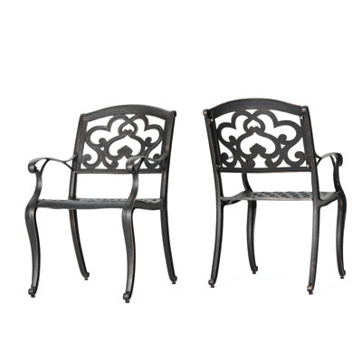 2Pcs Copper Cast Aluminum Patio Seating Chairs - Detachable Back Of 2, Finish, Rust-, Comfortable Seat, Cloud-Like
