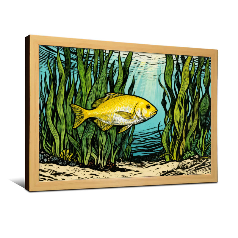 Animal Underwater Scene With Yellow Fish And Seaweed, 16" H x 24" W, Wrapped Canvas, Does Not Apply