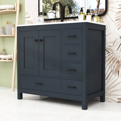 Meuble-lavabo 36 po avec lavabo en céramique, 2 tiroirs de rangement et 2 portes à fermeture douce