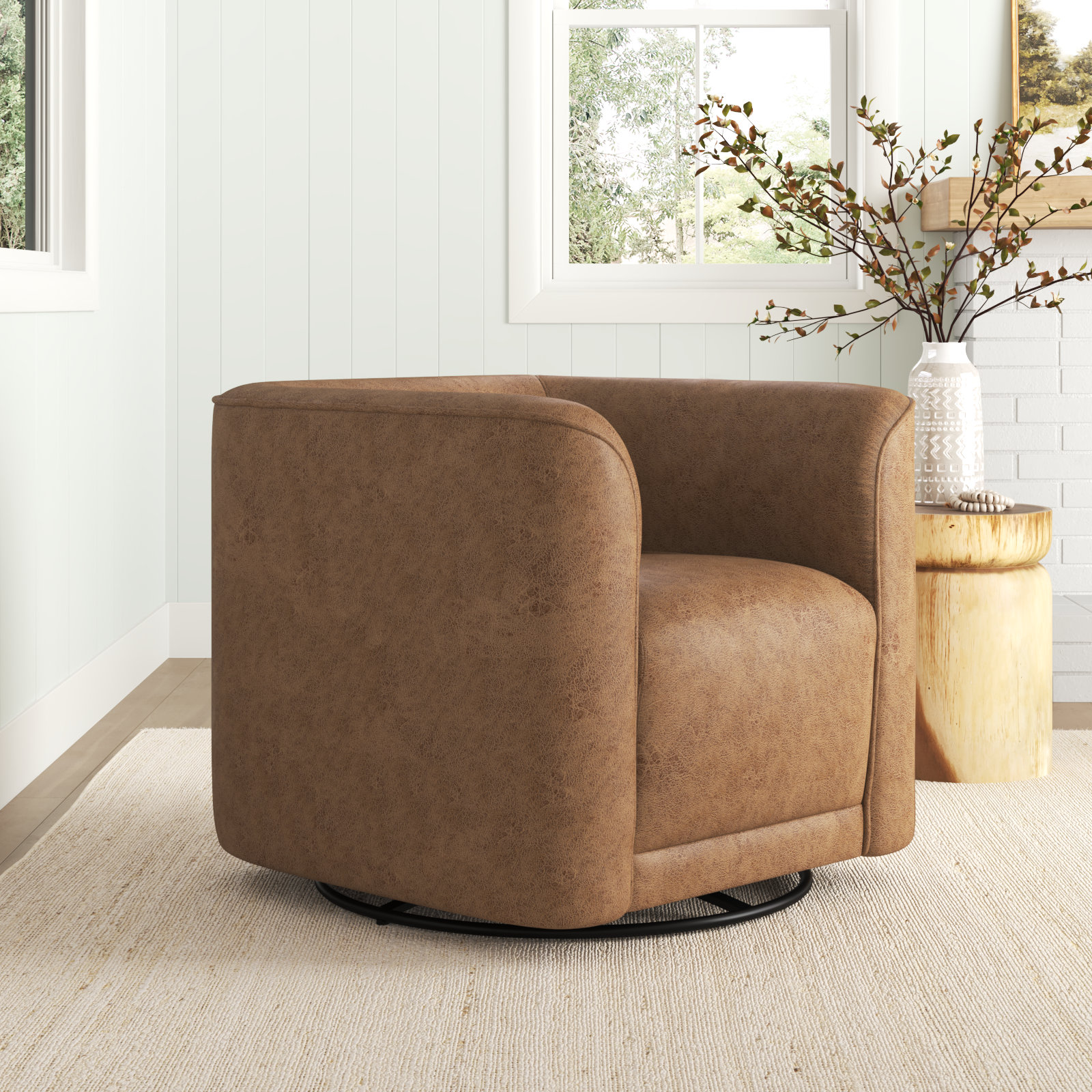 Cordoba Upholstered Swivel Barrel Chair - Modern Style