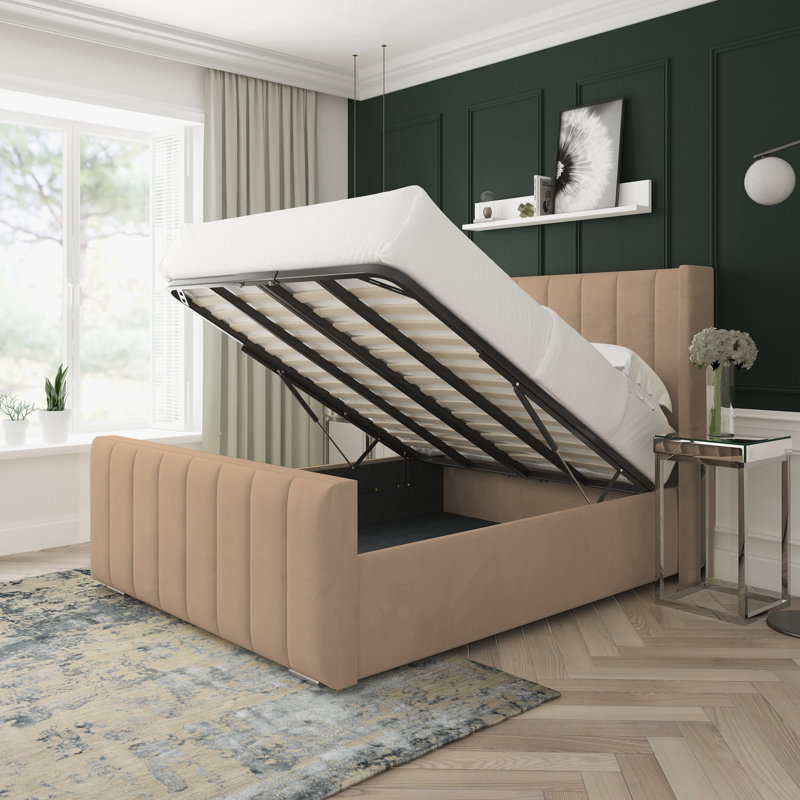 Aspen Plush Velvet Upholstered Ottoman Bed Frame, Double (4'6), Mink