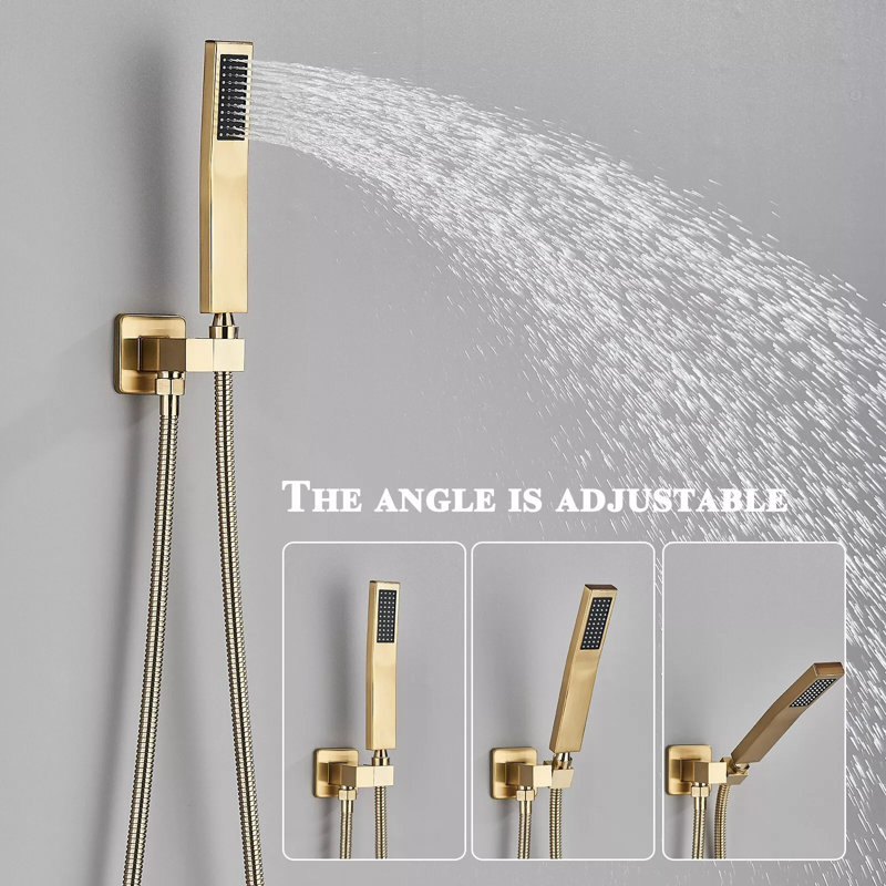 Ensemble de robinet de douche brossé or à DEL
