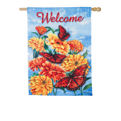 Drapeau de jardin 43 x 29 po Zinnias and Butterflies