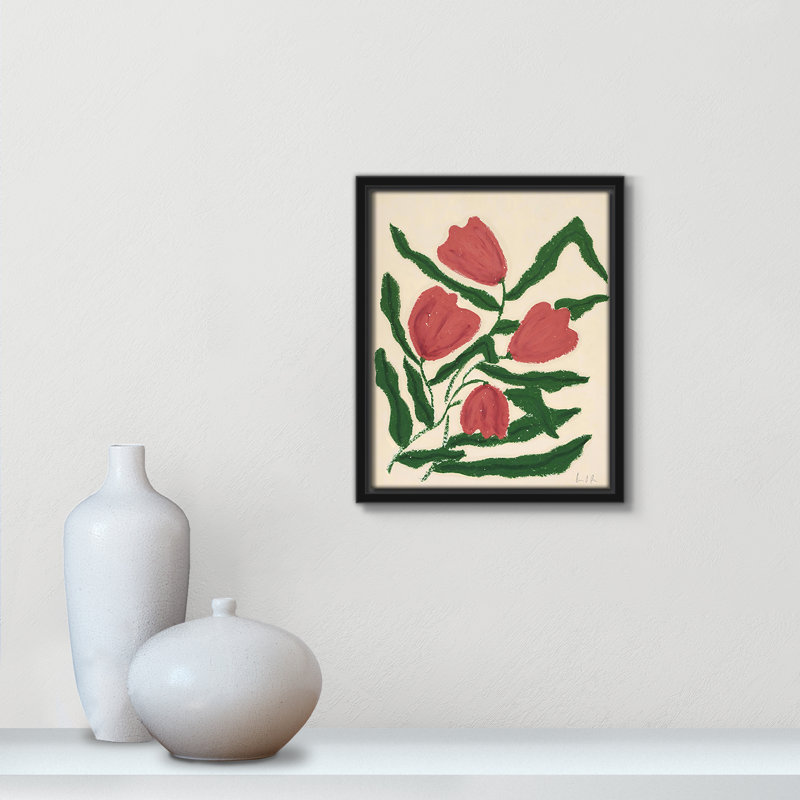 «Colette Red Tulips Print» par Camilla Bergqvist, H 11,5 po x l 9,5 po, Noir
