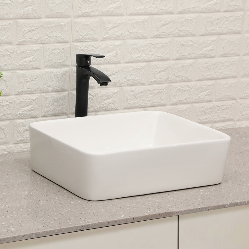Lavabo vasque en céramique 19 po x 15 po avec robinet noir mat, option salle de bain et chic