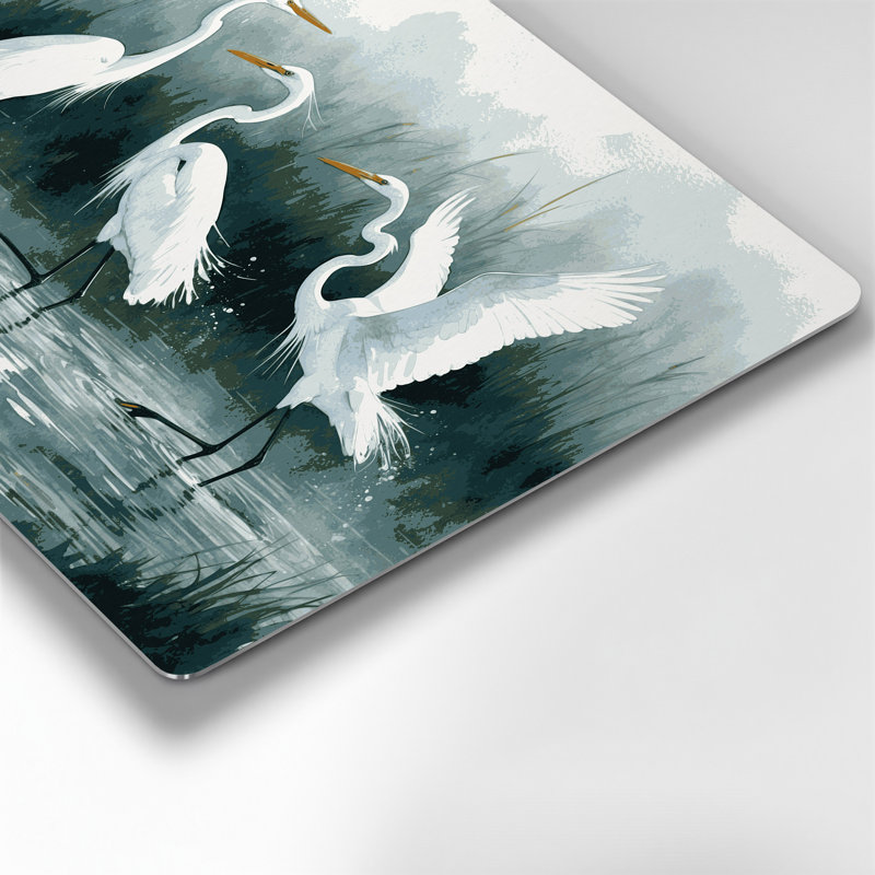 Oiseaux, aigrette enneigée verte, art mural en métal, H 132 po x l 168 po x P 0,05 po