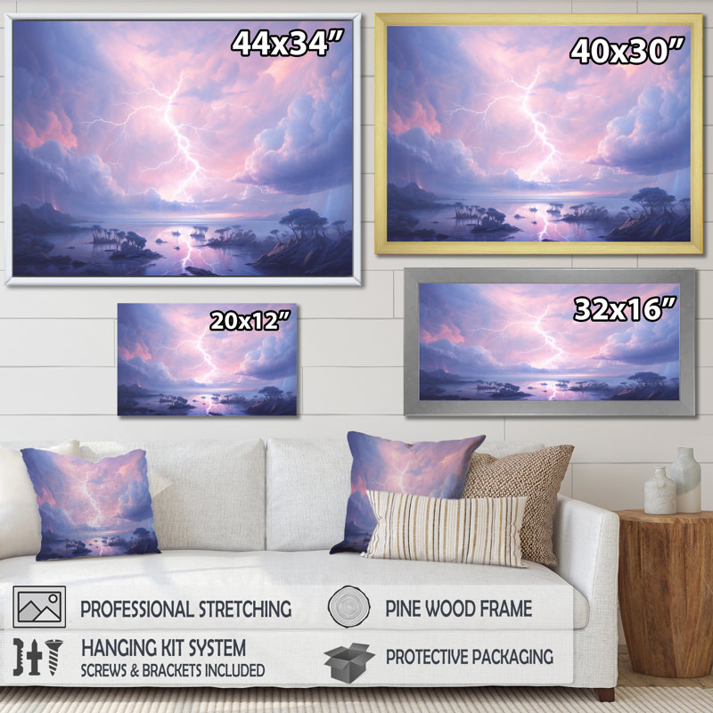 Kawaii Lightning Landscape - Foudre, impressions sur toile, Toile tendue, H 24 po x l 32 po x P 1 po
