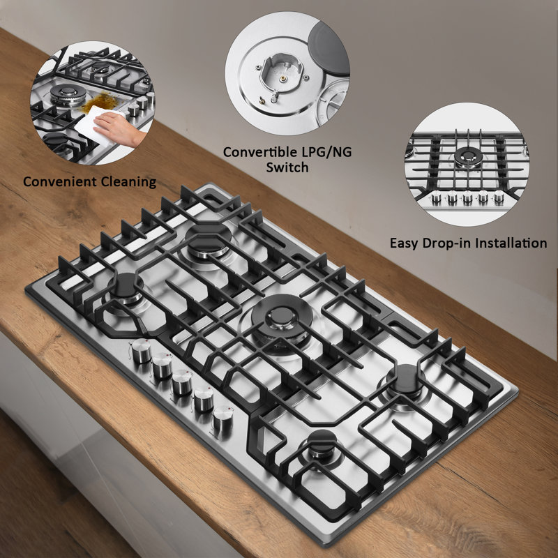 Trifecte 36" Silver Natural Gas 5 Burner Cooktop