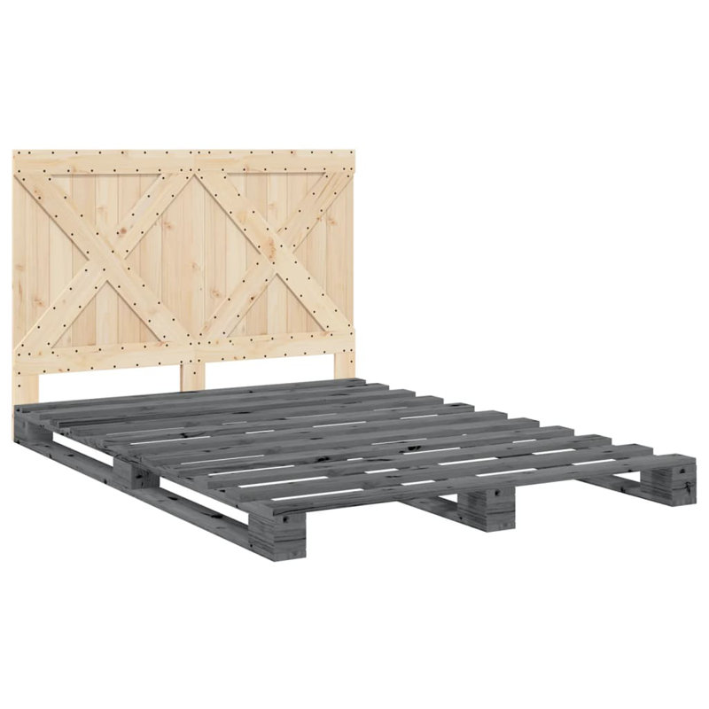 Airyn Solid Wood Bed, Grey, EU Kingsize - 160 x 200 cm
