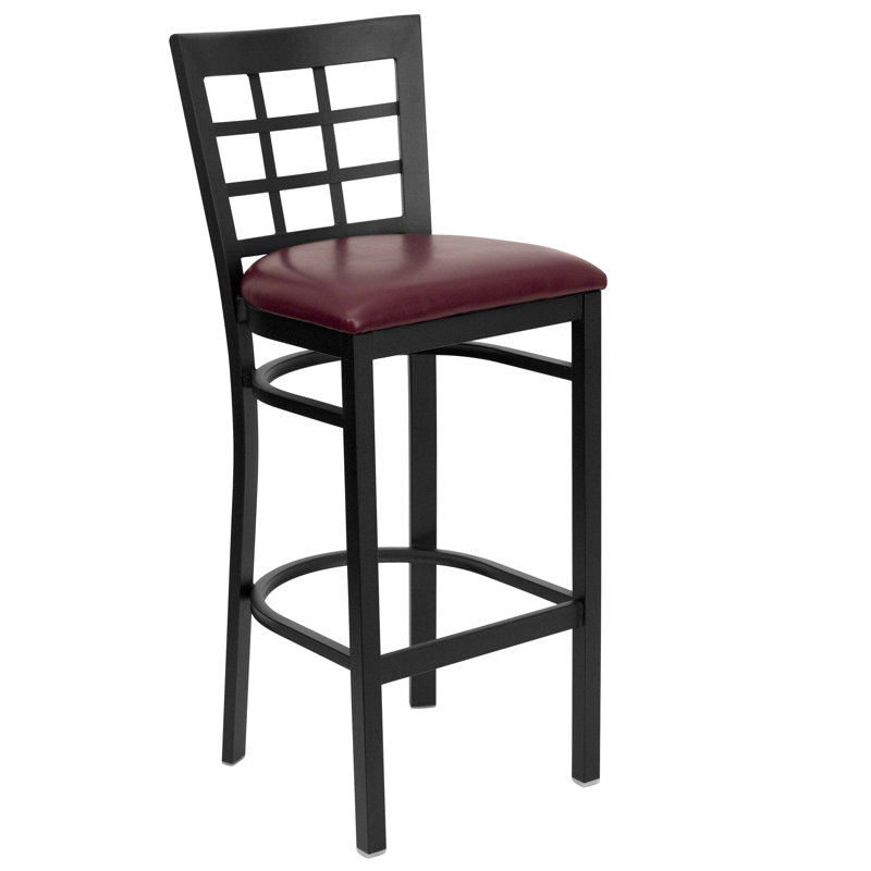Hercules 29" Black Metal Bar Stool with Burgundy Vinyl Seat