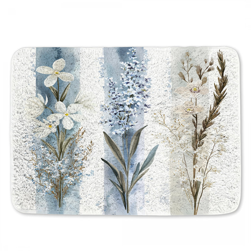 Aquarelle de tapis de bain botanique pour salle de bain, L 34 po x l 21 po