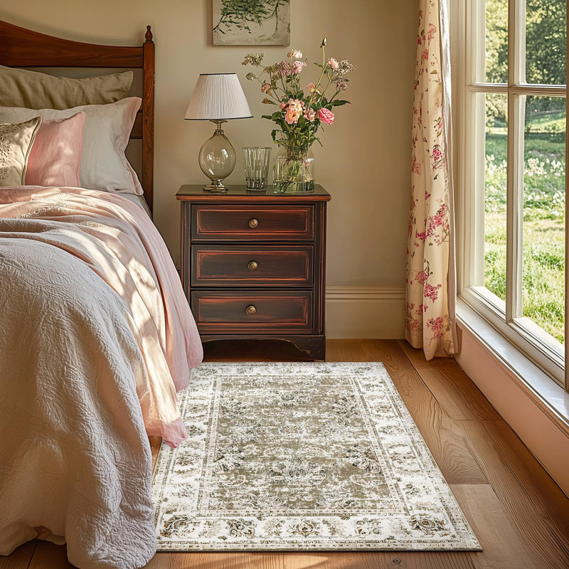 Tapis floral imprimé botanique rétro taupe vieilli, Taupe délavé, Tapis de couloir 2 pi x 12 pi