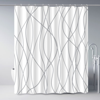 Grey And White Striped Polyester Shower Curtain With Hooks - 72 Inches Long, Waterproof & Machine Washable Bath Curtain With Weighted Hem, Hotel Style Bathroom Accessories For Bath Decor