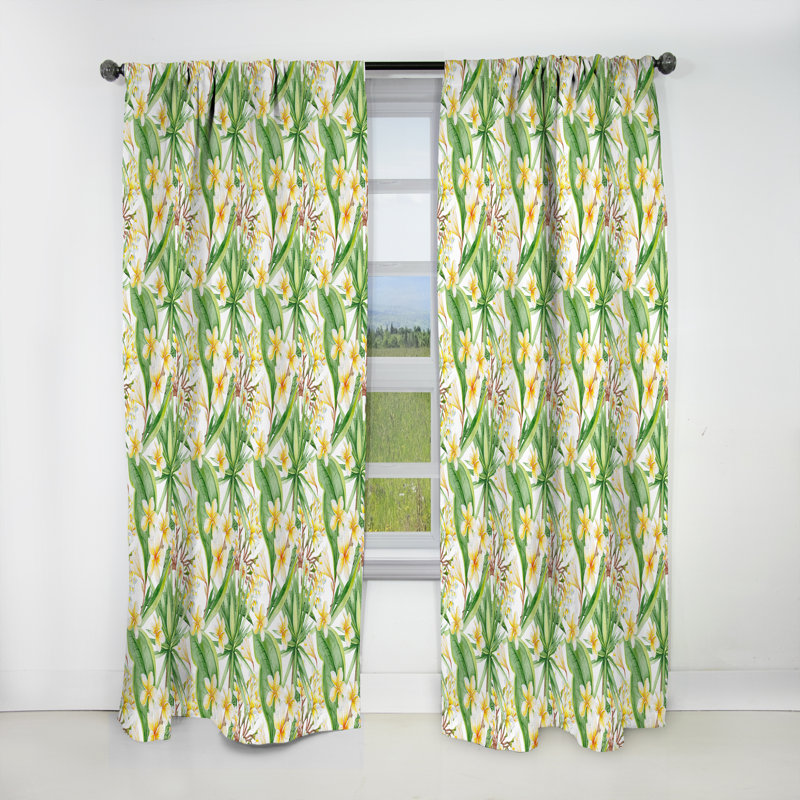 White Tropical Flowers in Botanic Setting - Floral Blackout Curtain Single Panel, 52" W x 108" L