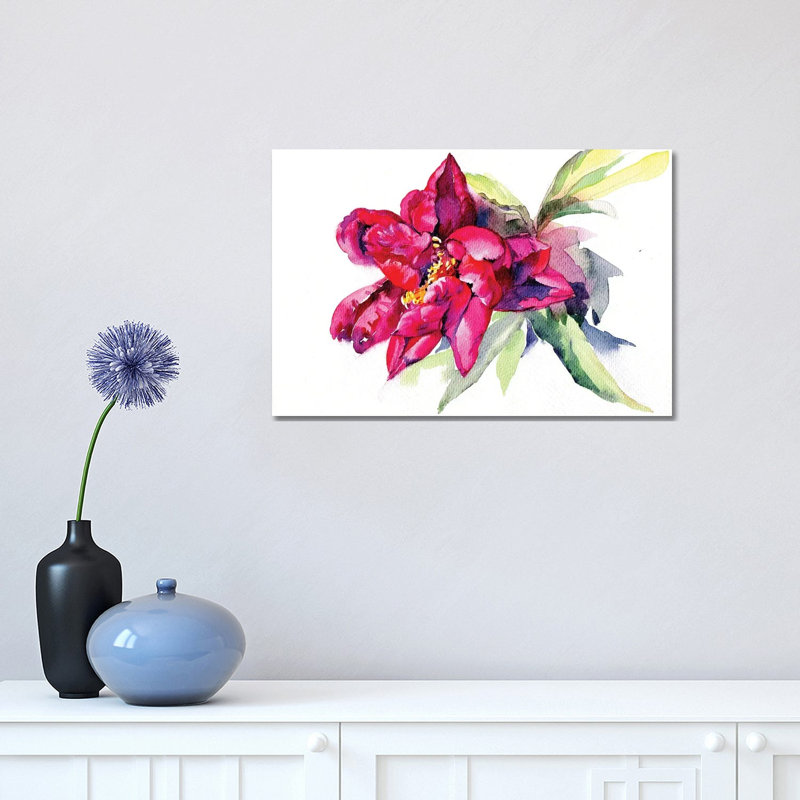 Red Peony by Marina Ignatova - Wrapped Canvas Painting, 20.32cm H x 30.48cm W x 1.91cm D