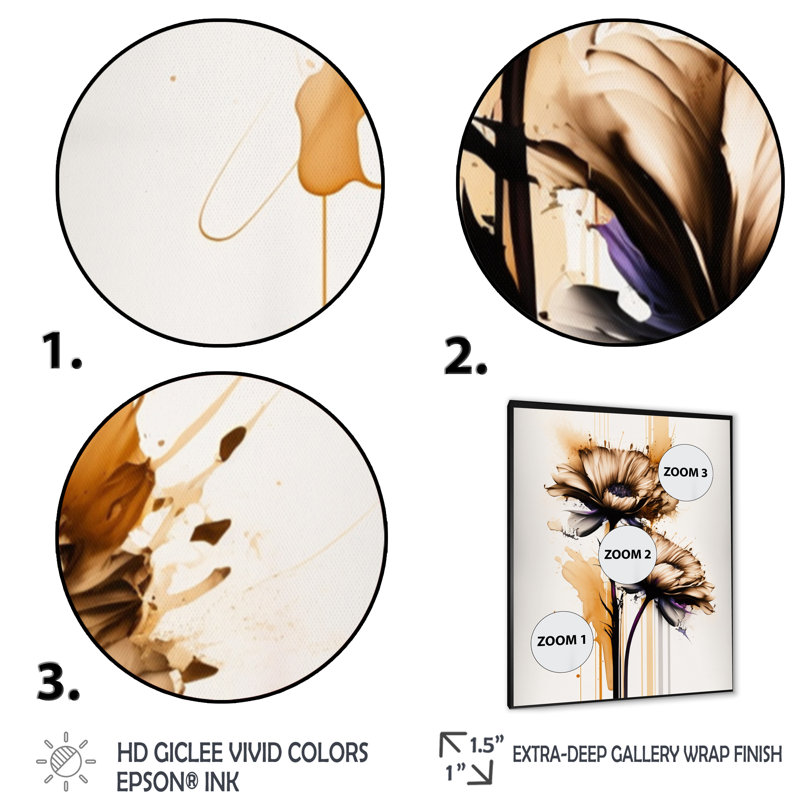 Gerbera orange sur fond abstrait I - Peinture sur toile, Cadre photo noir, H 20 po x l 12 po x P 1 po