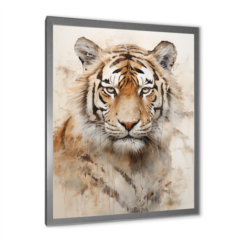 Minimalisme, tigre beige, reproduction d'art sur toile, Cadre flottant noir, H 32 po x l 24 po