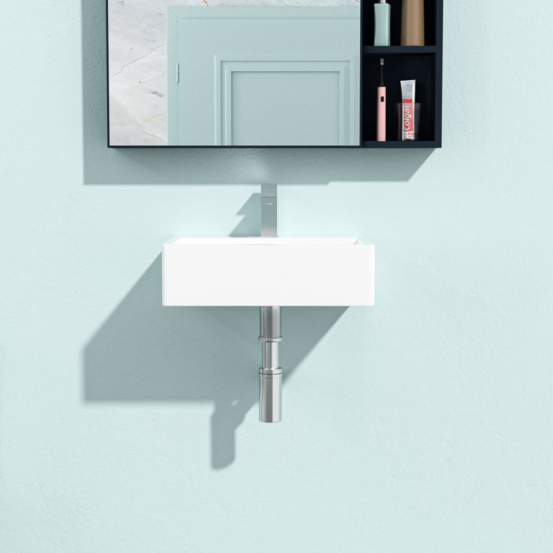 White Ceramic Rectangular Bathroom Sink 21"x16". Stylish European Style With Faucet Hole And Overflow. Arc Beautiful. Elegant Gracious. Ceramic. Low Water Absorption. Acid Stain Resistance. Smooth