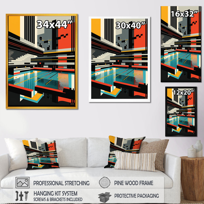 Bauhaus Retro City Architecture I - Futuristic Architecture, impression d'art mural, Cadre doré à une seule photo