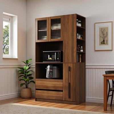 Armoire-penderie de 70,87 po de hauteur avec porte vitrée - tablettes à plusieurs niveaux et tablettes latérales