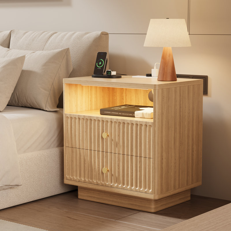 Table de chevet moderne de 22,72 po à DEL avec rangement et rangement intégrés George Oliver