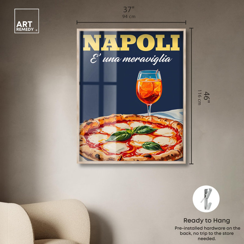 «Pizza and Aperol Pop Shadowbox Print Summer Art Prints» par Art Remedy, H 46 po x l 37 po, Crème, crème