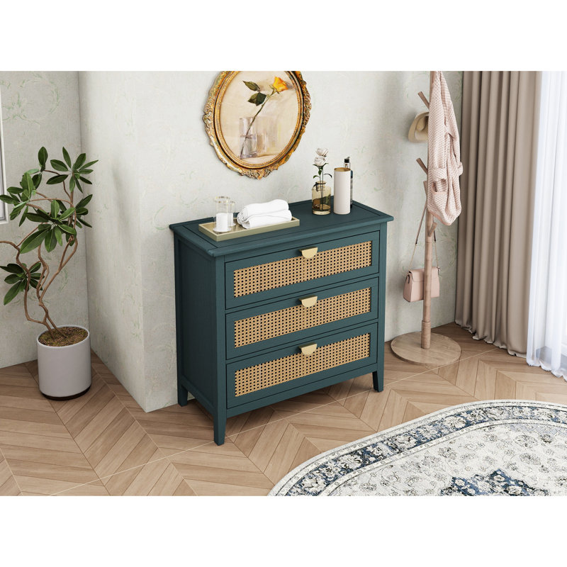 Table d'appoint 3 tiroirs Natural, pour armoire de chambre à coucher et de salon avec accents 3, Vert