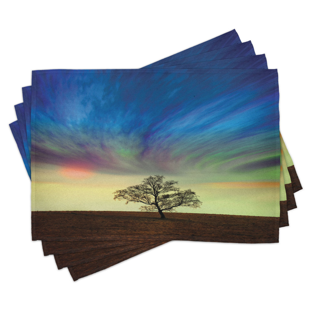 Platzdeckchen 4er-Set, Surreal Sky Field Ombre, Blau-Limetten-Braun