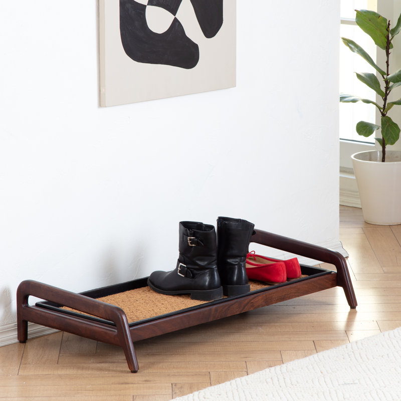 Support à bottes en bois massif de qualité supérieure avec tapis en fibre de coco naturelle - Rangement pour chaussures