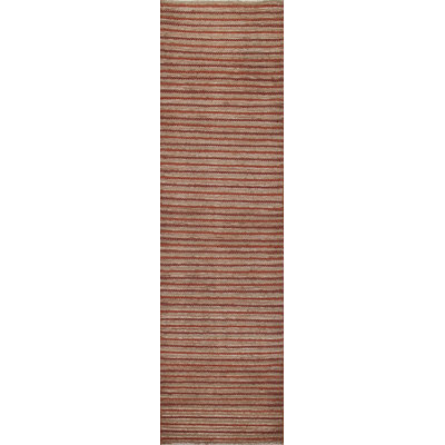 Tapis de couloir rayé rouge en laine noué à la main 2 pi 6 po x 10 pi 2 po