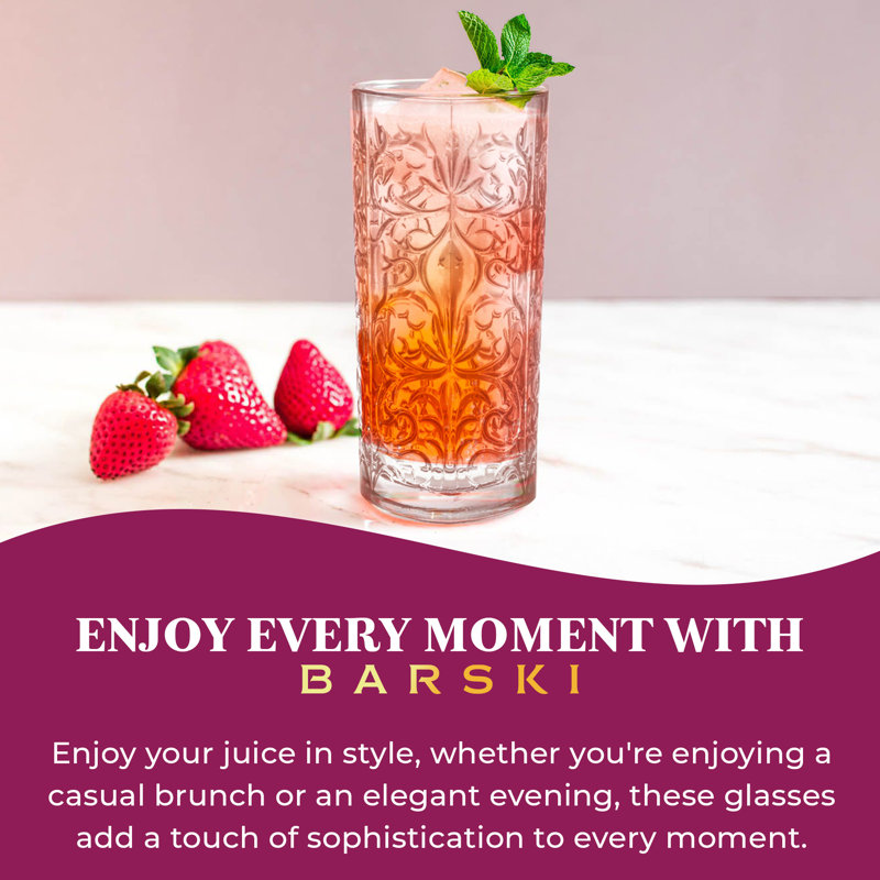 Elegant Tattoo Design Clear Glass Highball Tumblers Set of 2, 13 oz