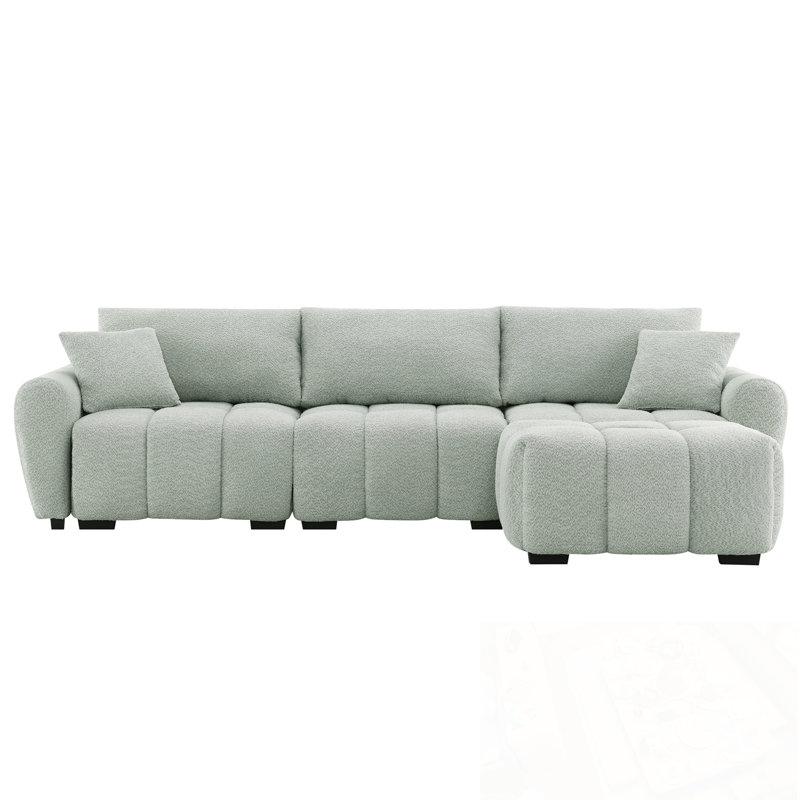 Canapé modulaire en L avec repose-pieds mobile, Vert clair