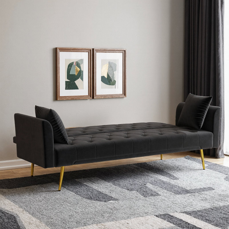 3-Position Backrest, Beige Velvet, Metal + Mid-Foot Frame, 1-Carton, Studio-Perfect, Black