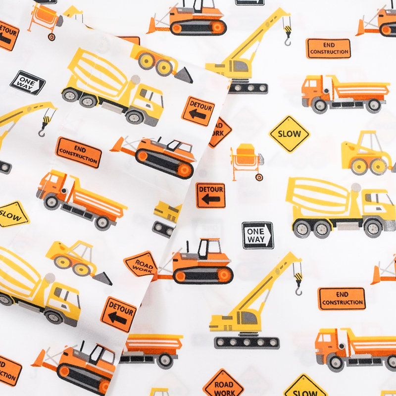 Construction Trucks White Microfiber Twin XL Kids Sheet Set